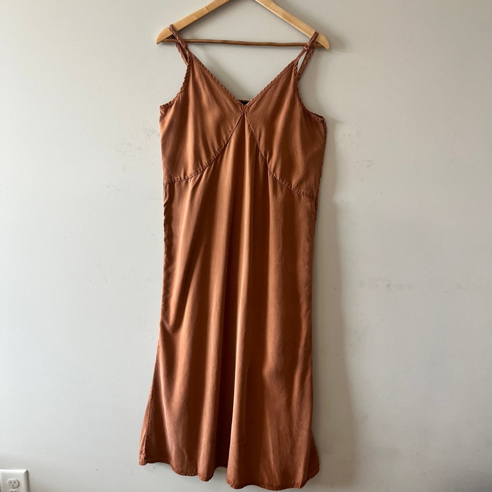 Quince Vintage Wash Tencel Slip Dress Terracotta Medium Adjustable Straps